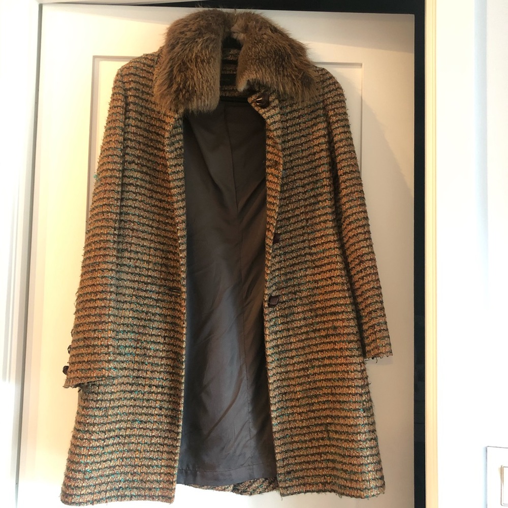 BCBG Tweed Winter Peacoat with Removeable Real Fox Fur